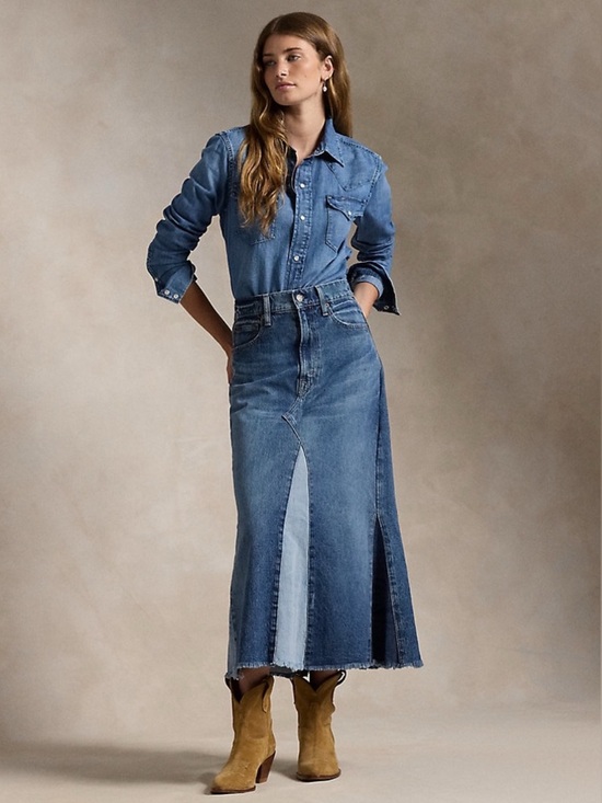 Polo Ralph Lauren Dresses & Skirts - Polo Ralph Lauren 28 two tone Denim Maxi Skirt in Blue - Women Jeans